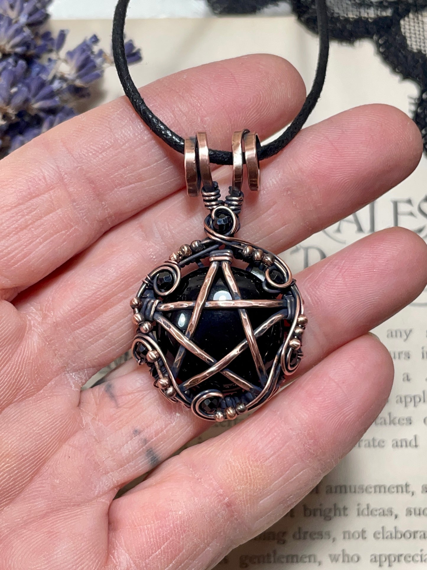 Onyx and Spinel Pentacle Pendant in Copper