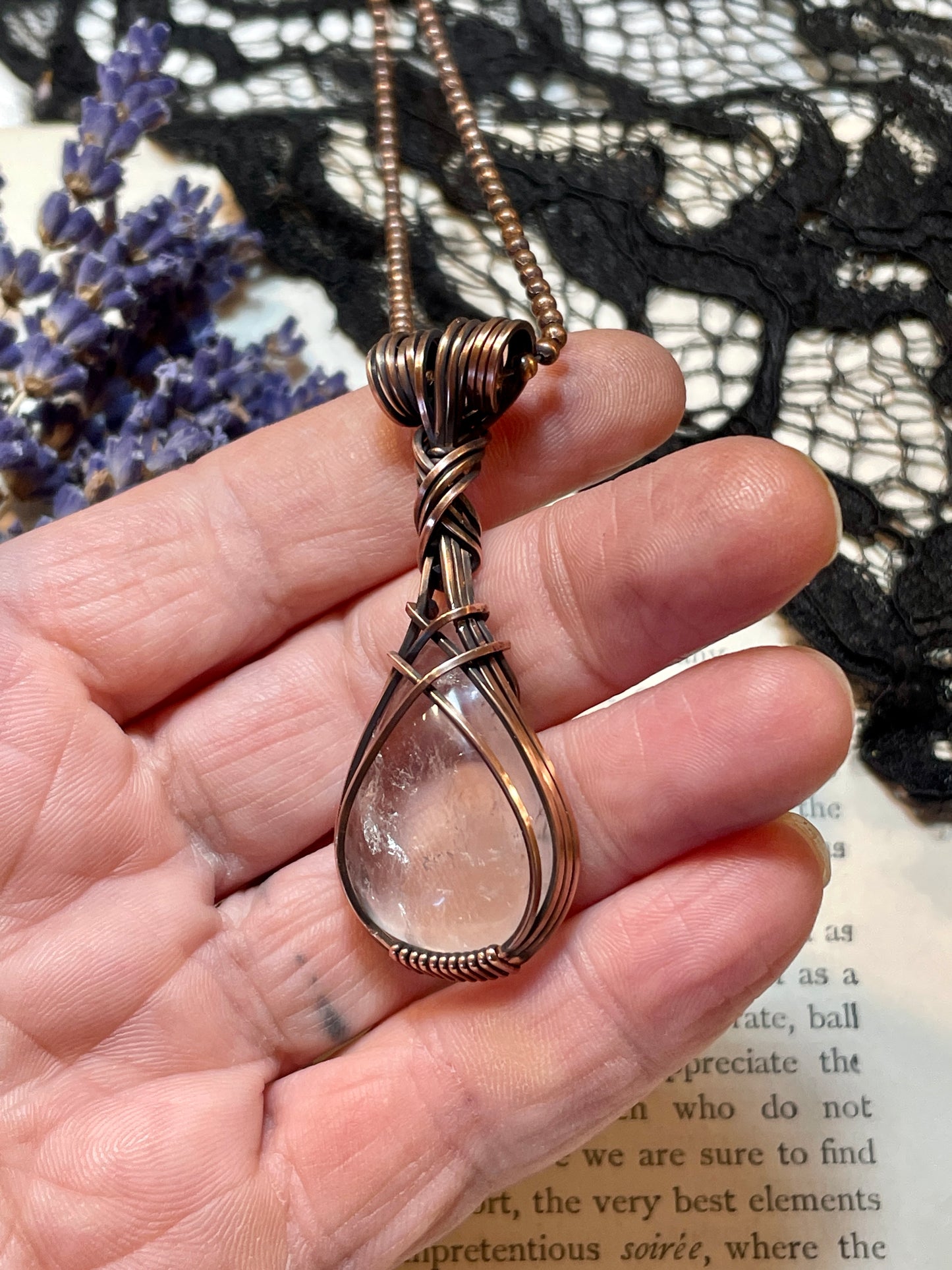 Clear Quartz Pendant in Copper