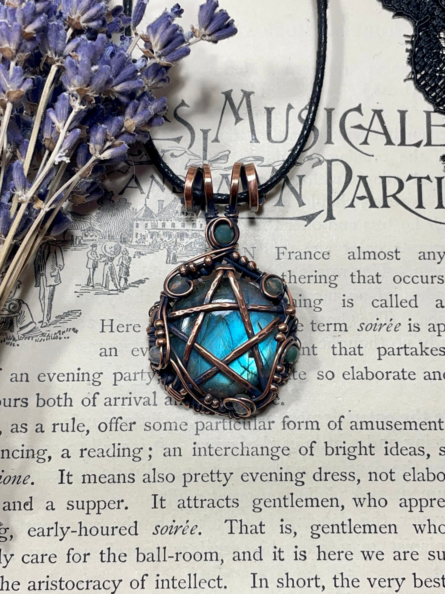 Labradorite Pentacle Pendant in Antique Copper