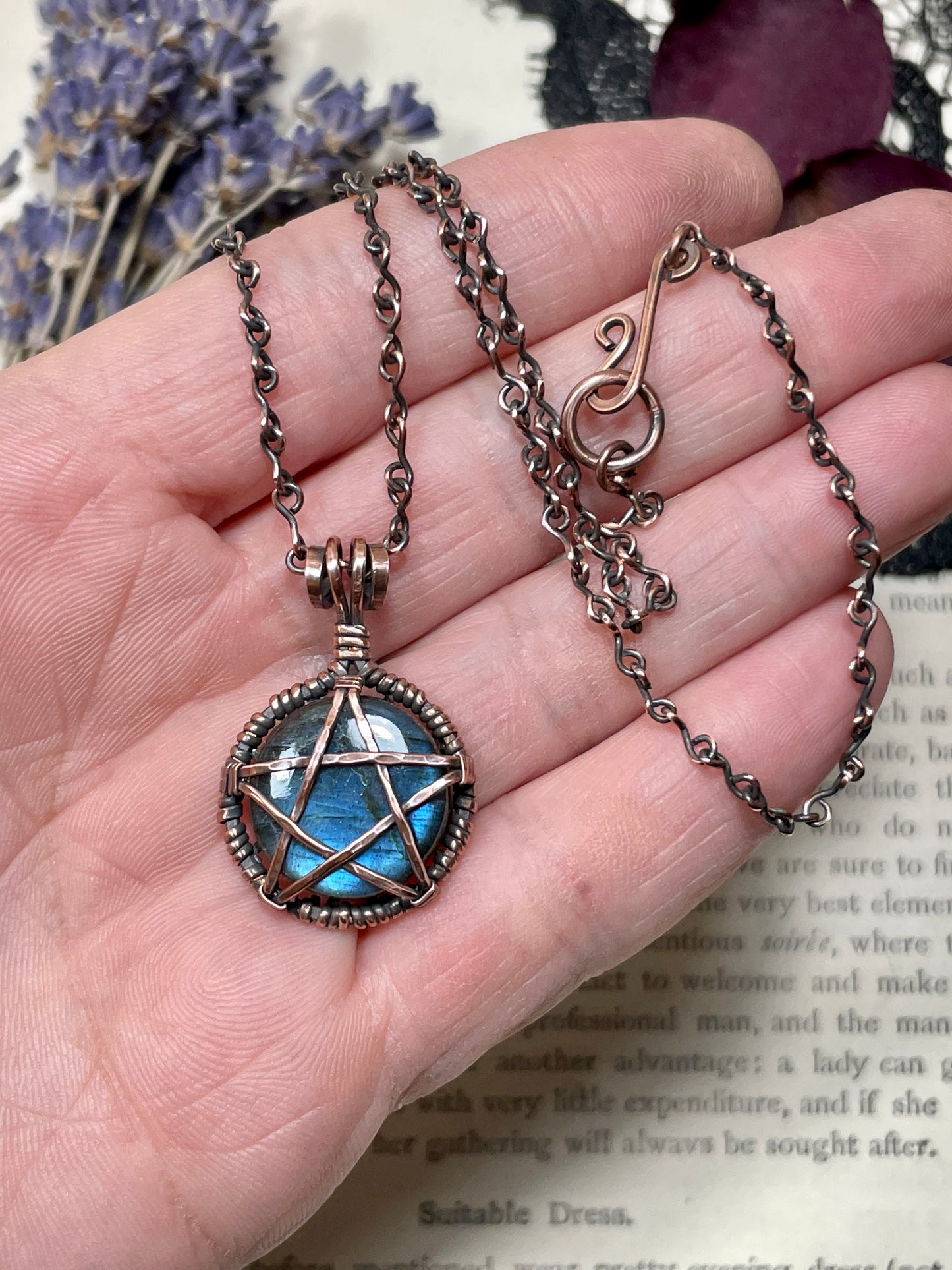 Labradorite Pentacle Pendant in Antiqued Copper