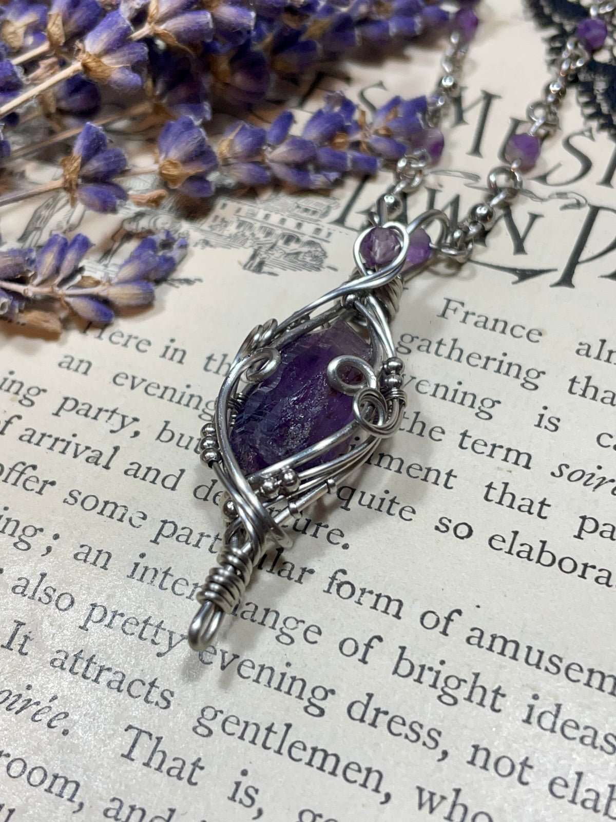 Amethyst Point(Tutu Amethyst) Pendant in Stainless Steel