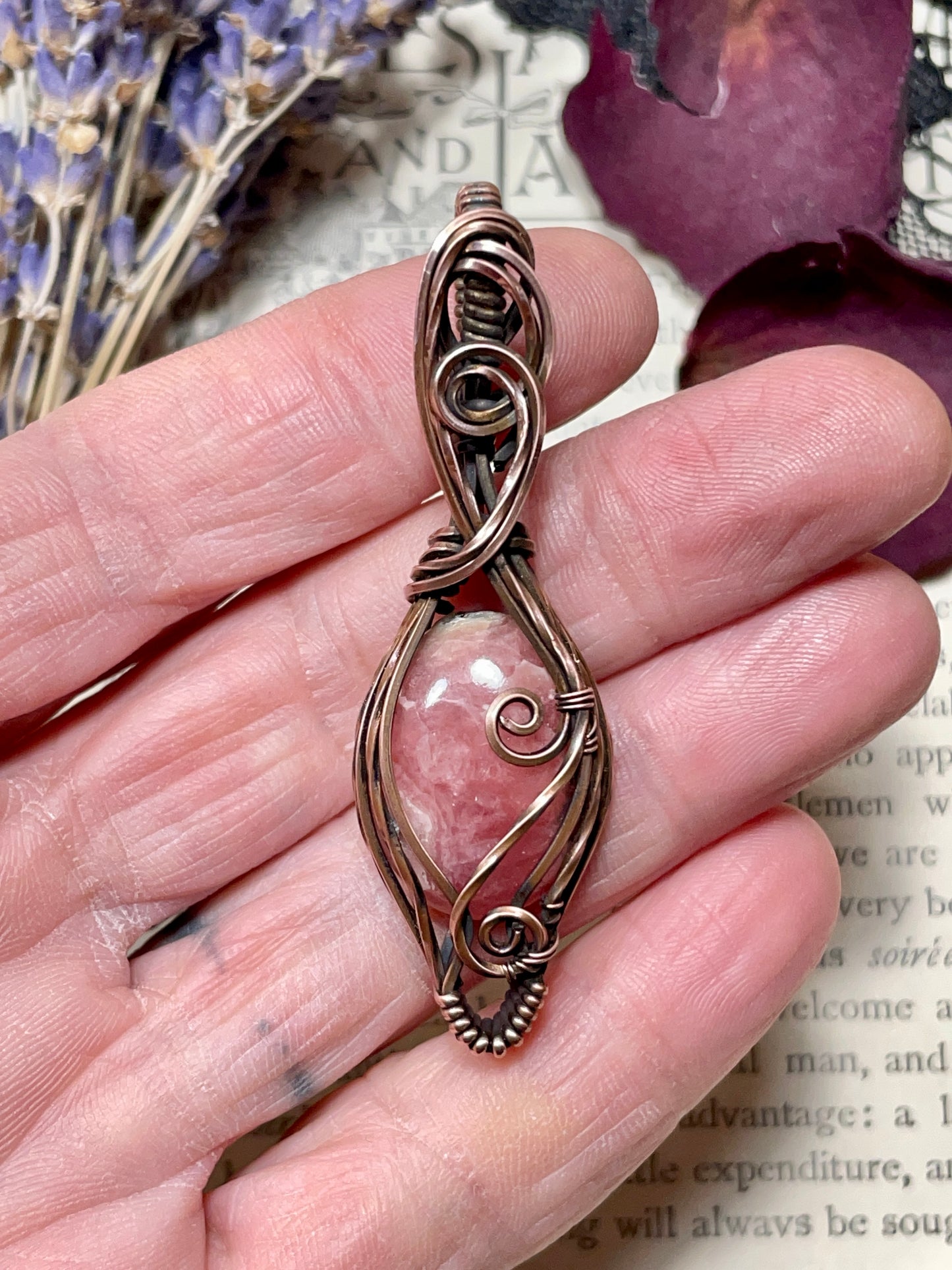 Rhodochrosite Pendant in Copper