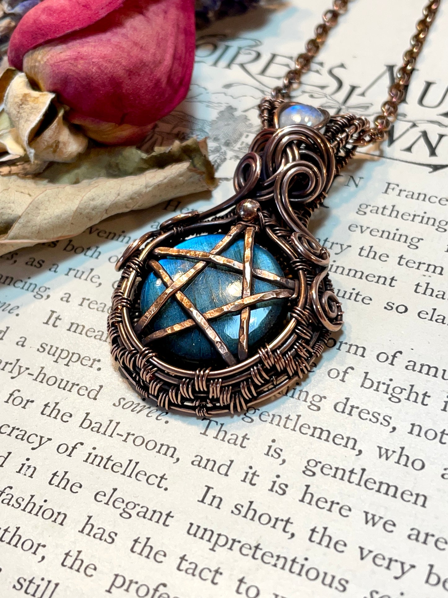 Labradorite Pentacle Amulet in Copper