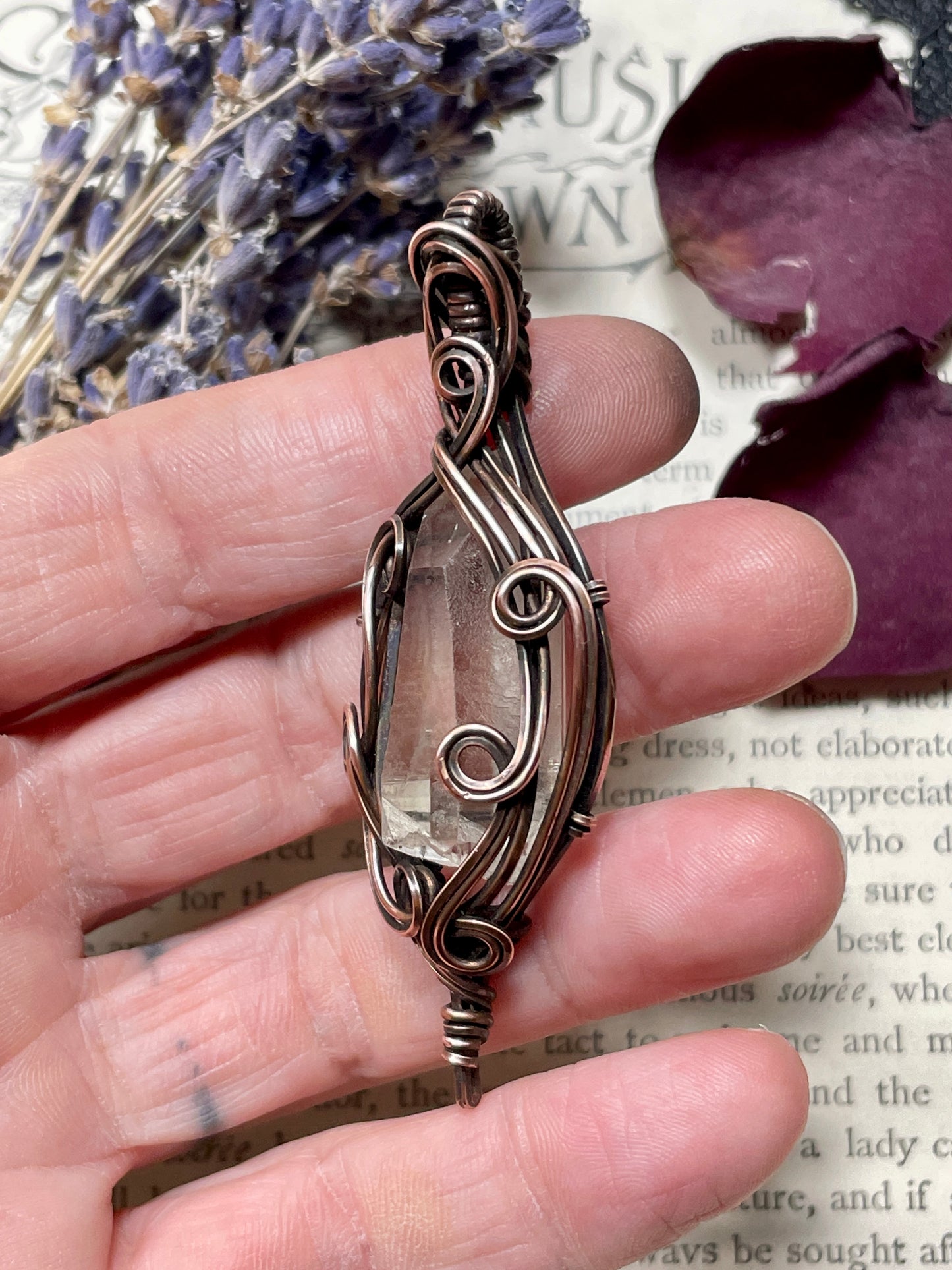 Quartz Crystal Point (Clear Quartz Crystal )Pendant in Copper #2