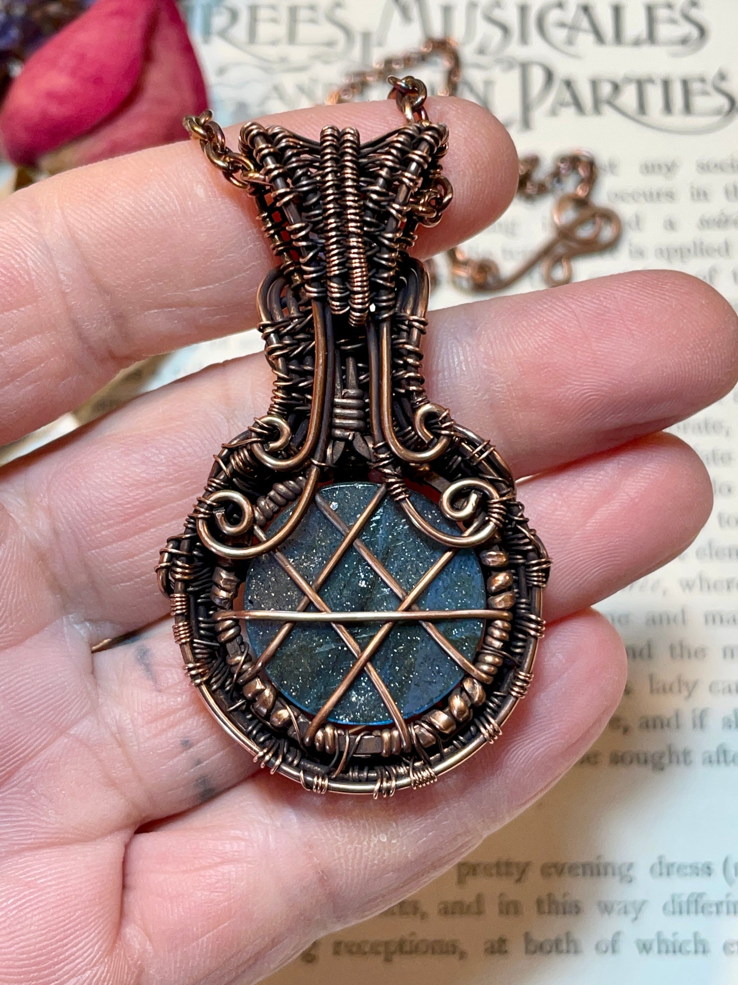 Labradorite Pentacle Amulet in Copper