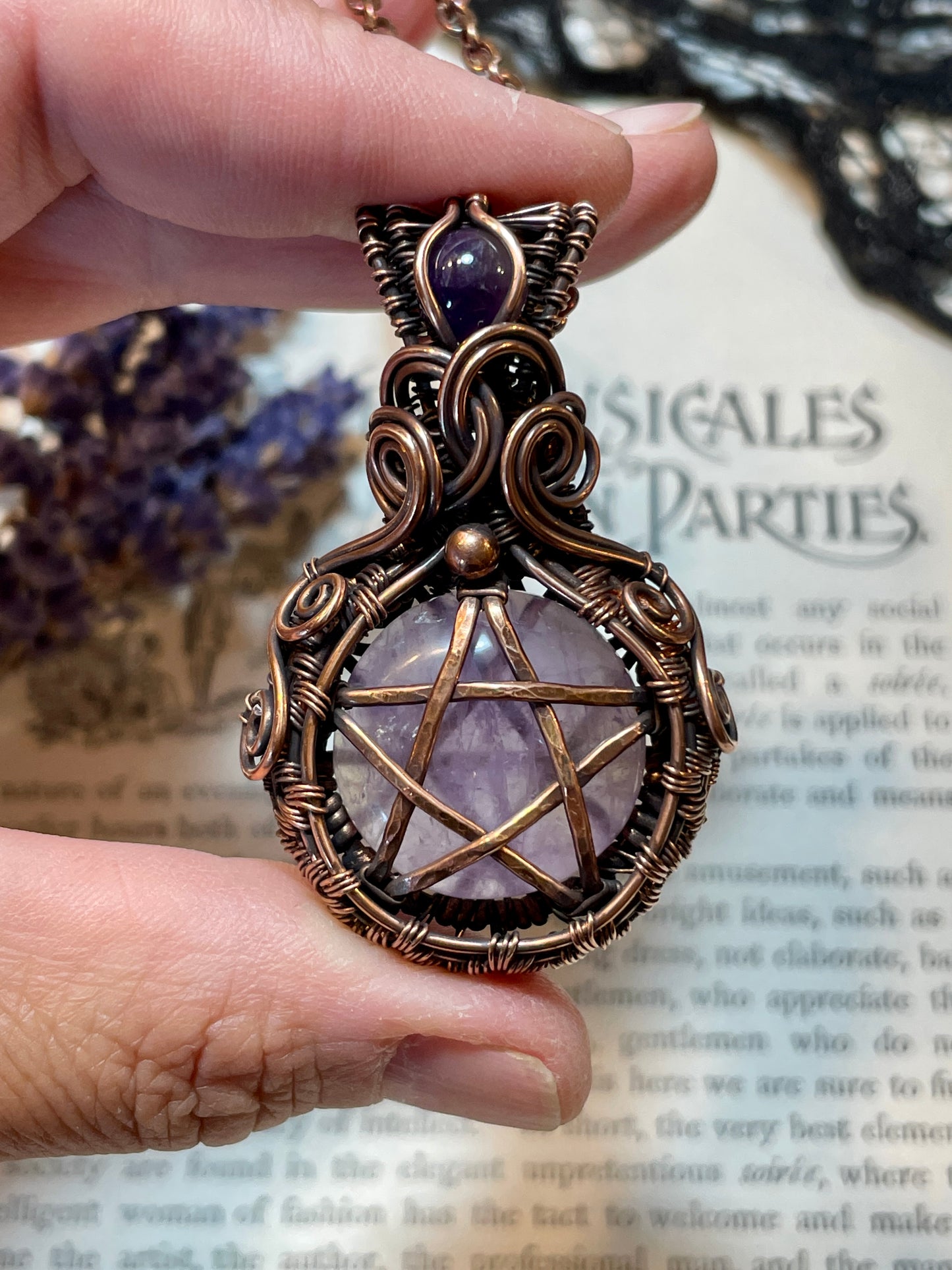 Amethyst Pentacle Pendant in Copper