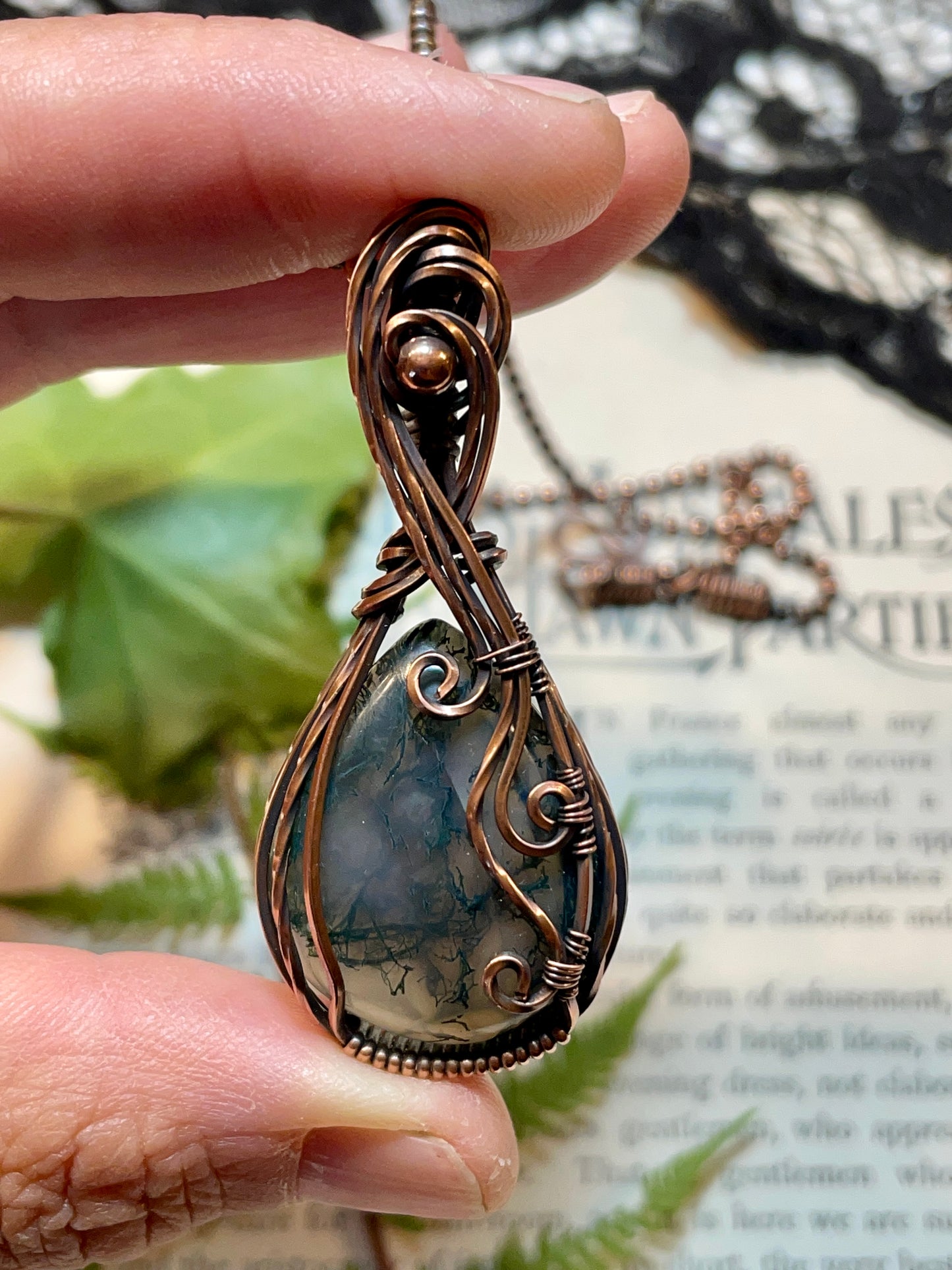 Moss Agate Pendant in Copper