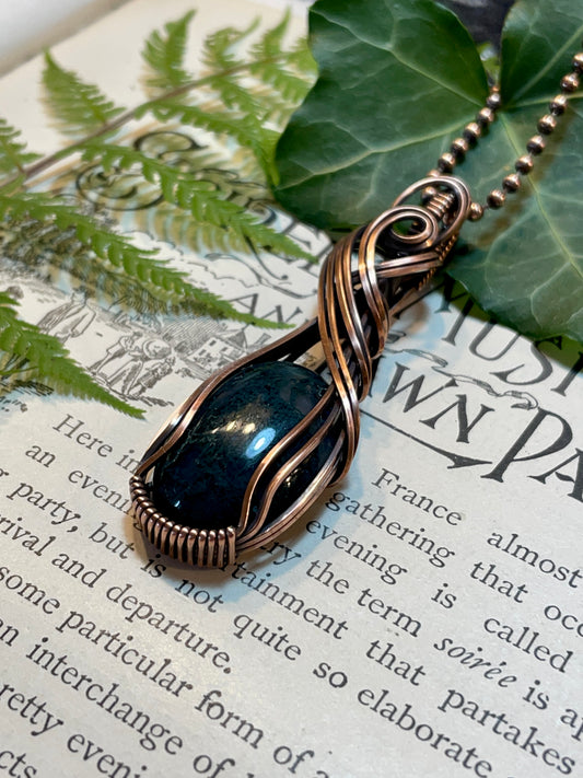 Moss Agate Pendant in Copper