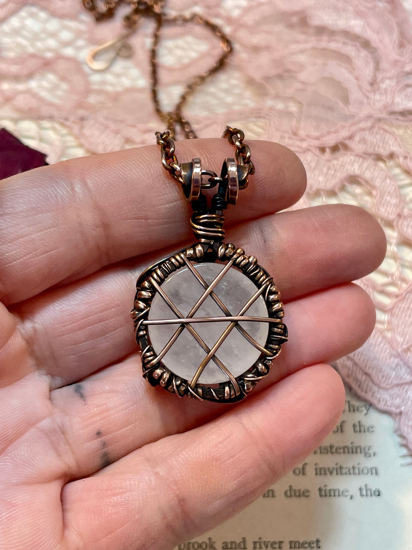 Rose Quartz and Ruby Pentacle Pendant in Copper #2