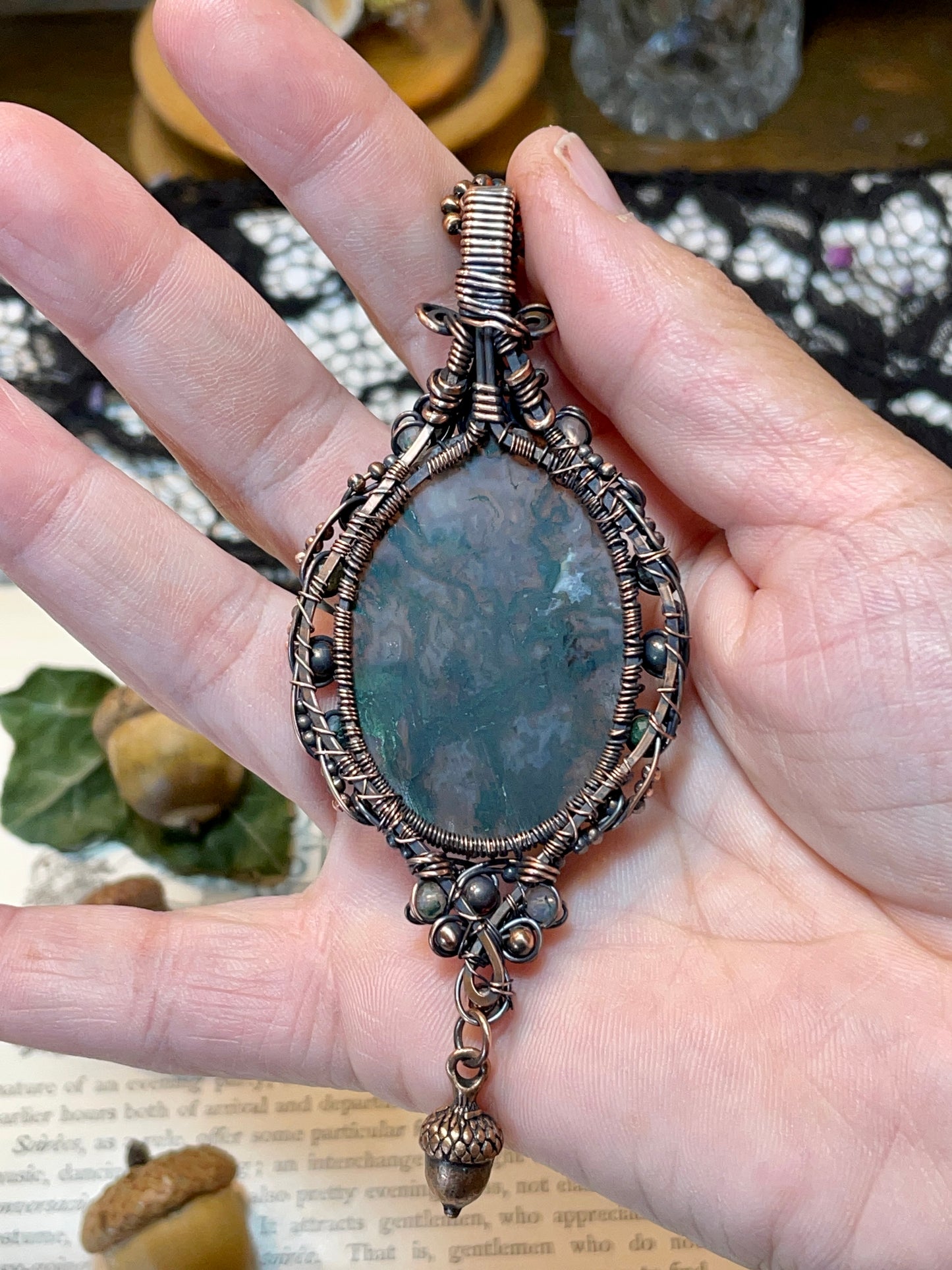 Moss Agate Tree of Life Amulet in Copper