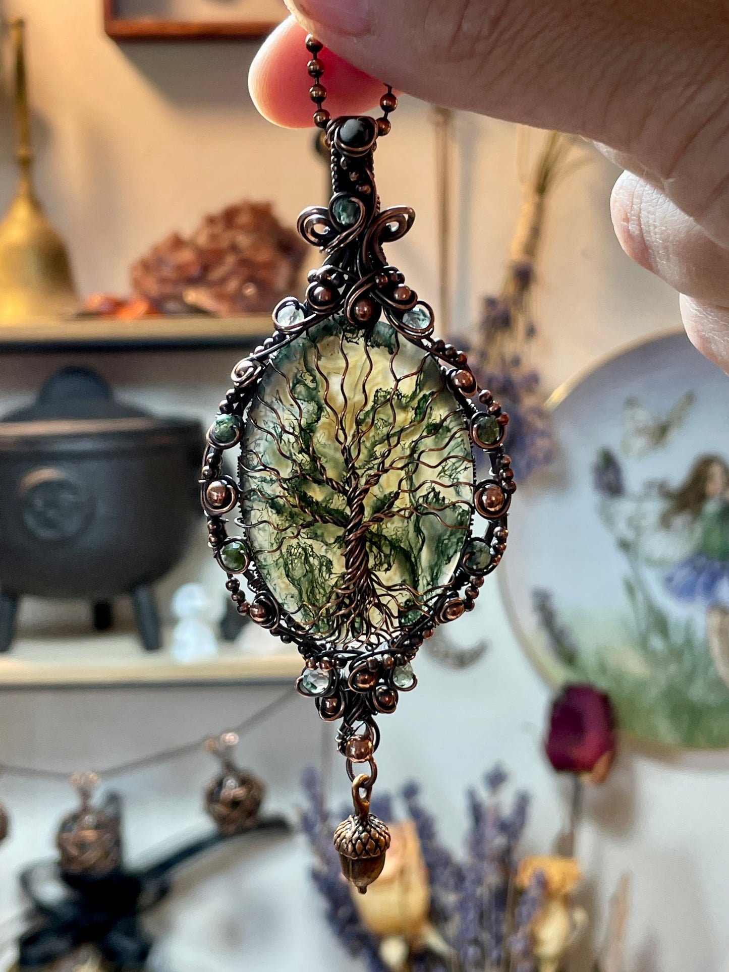 Moss Agate Tree of Life Amulet in Copper