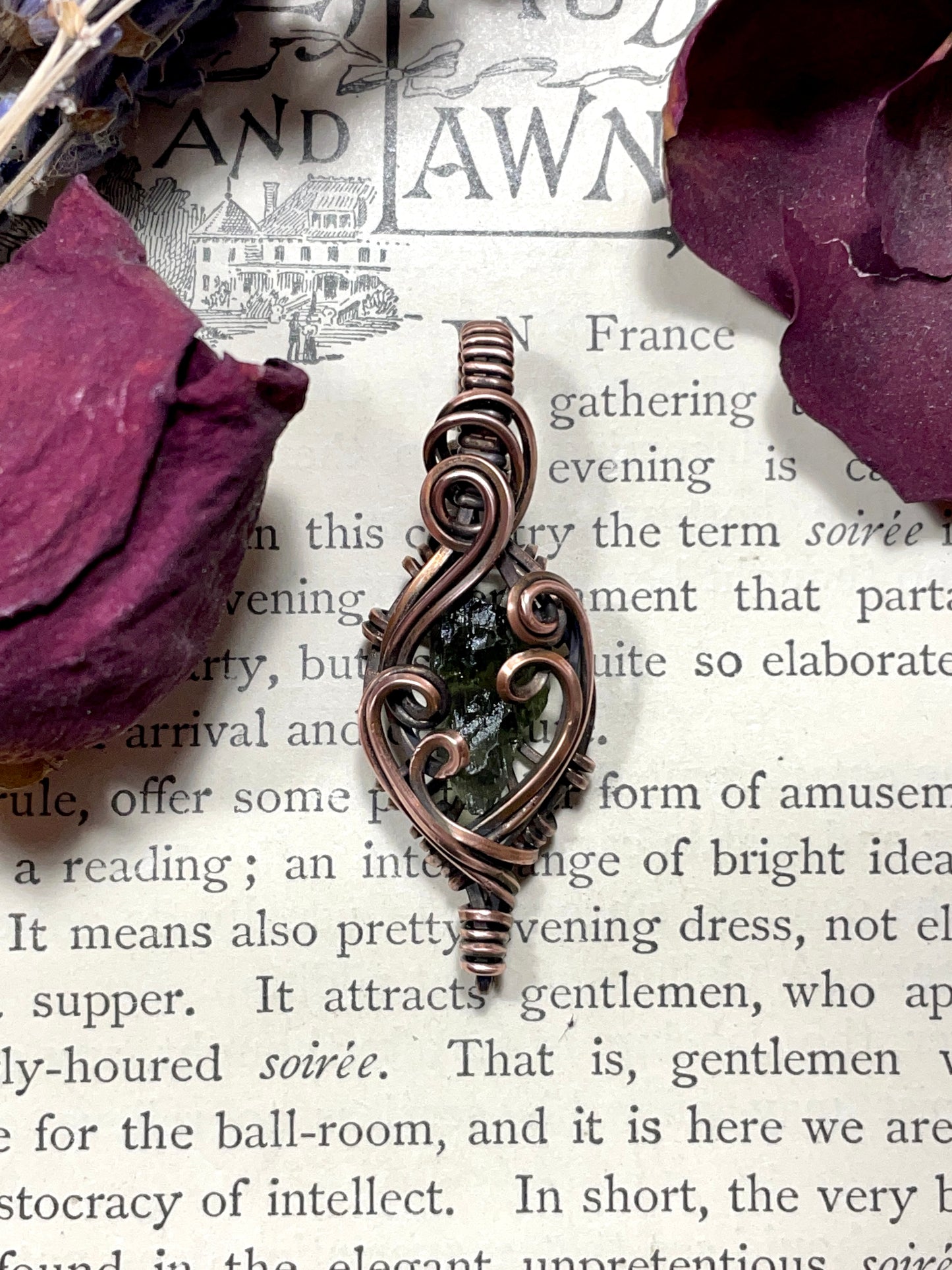 Moldavite (Natural Raw Moldavite) Pendant in Copper