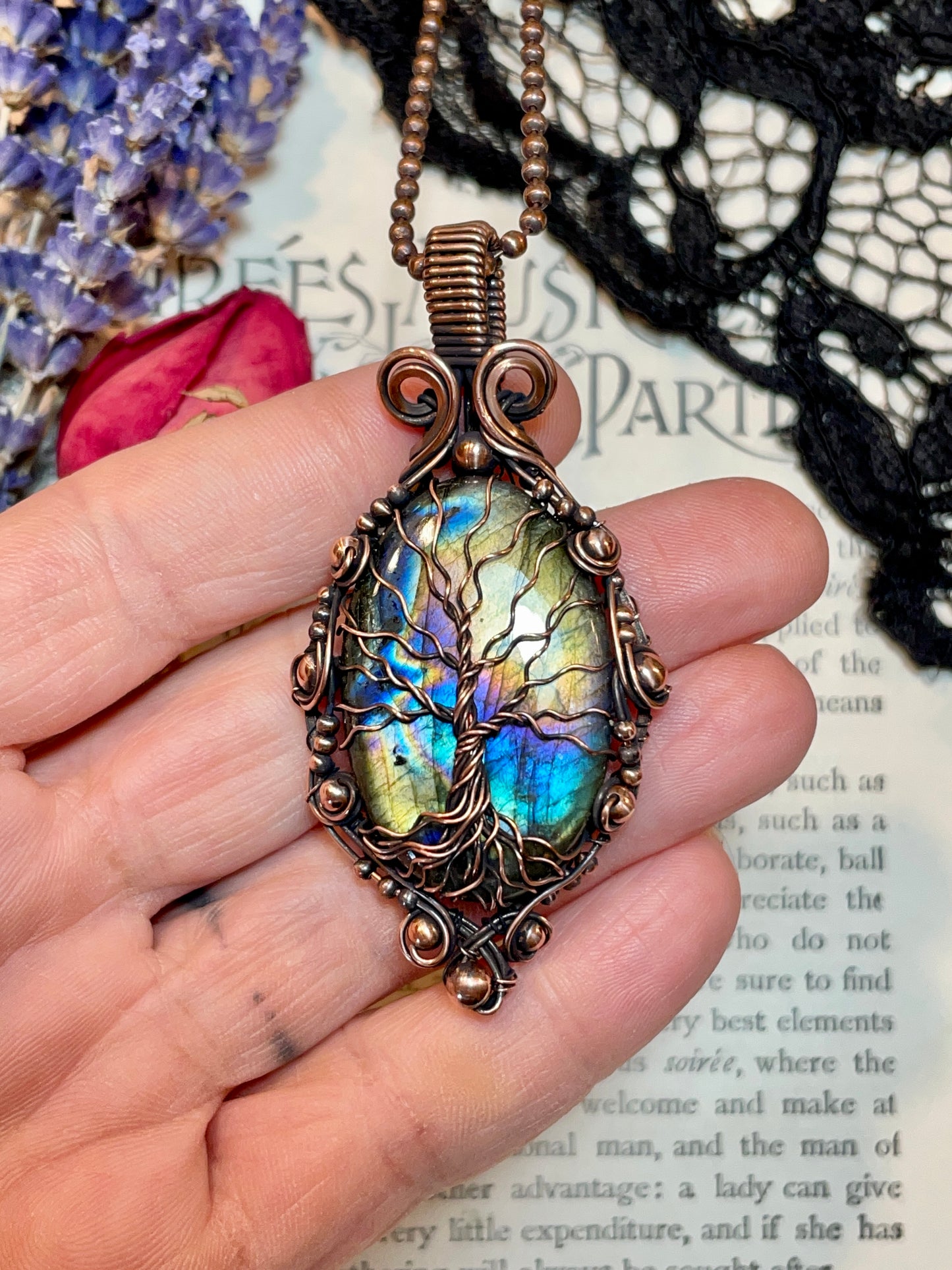 Labradorite Tree of Life Amulet in Copper