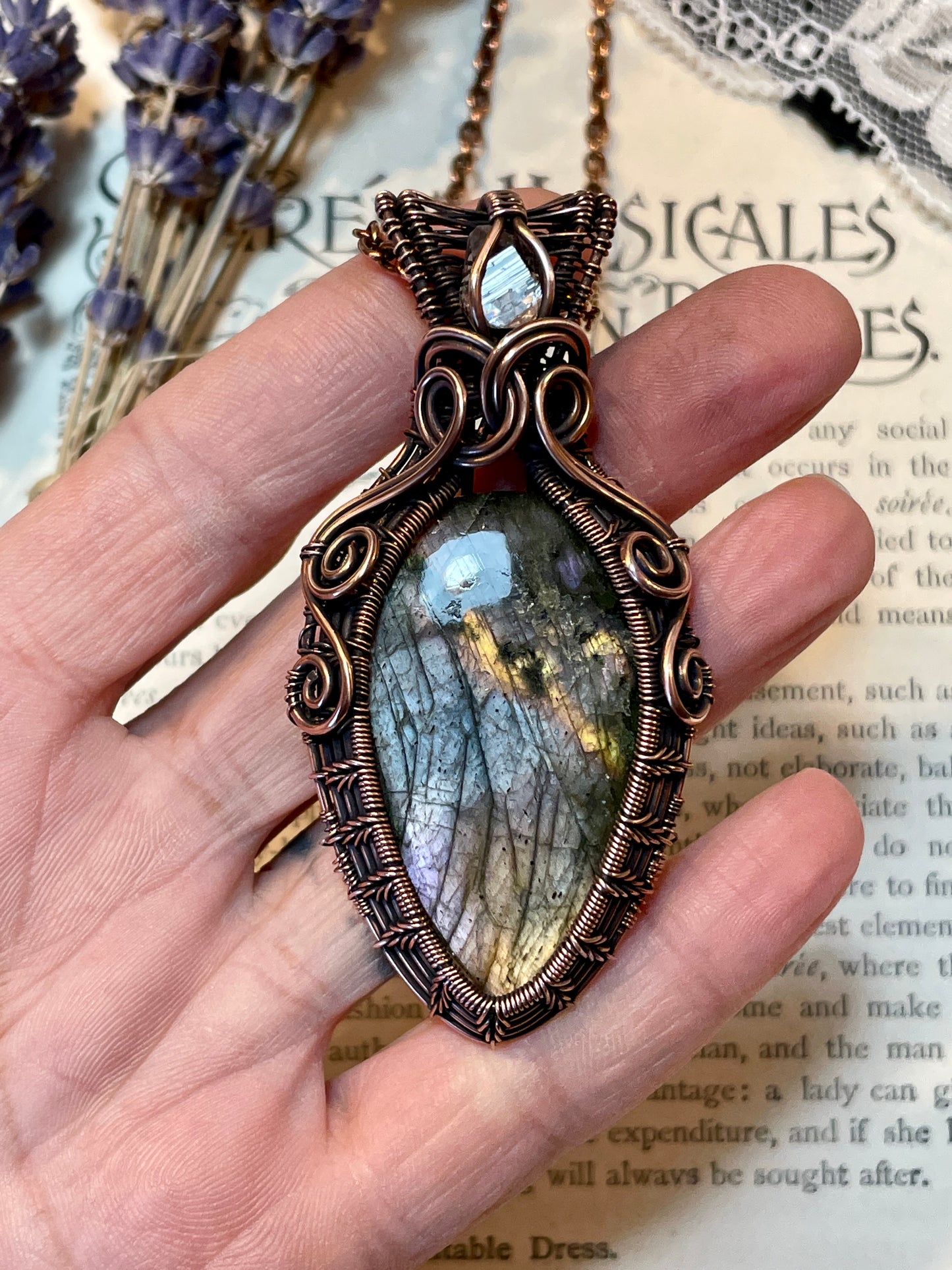 Labradorite Pendant woven in Copper