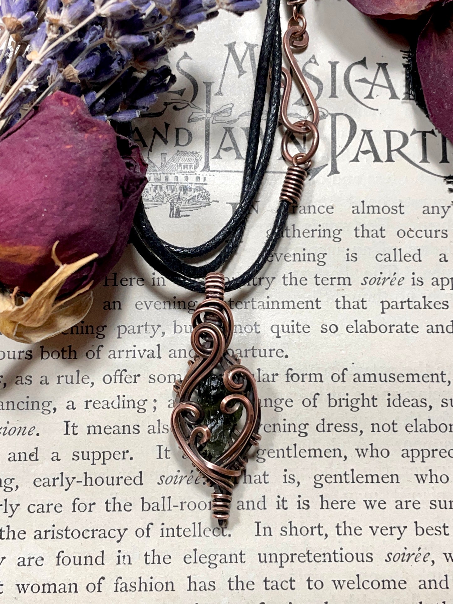 Moldavite (Natural Raw Moldavite) Pendant in Copper