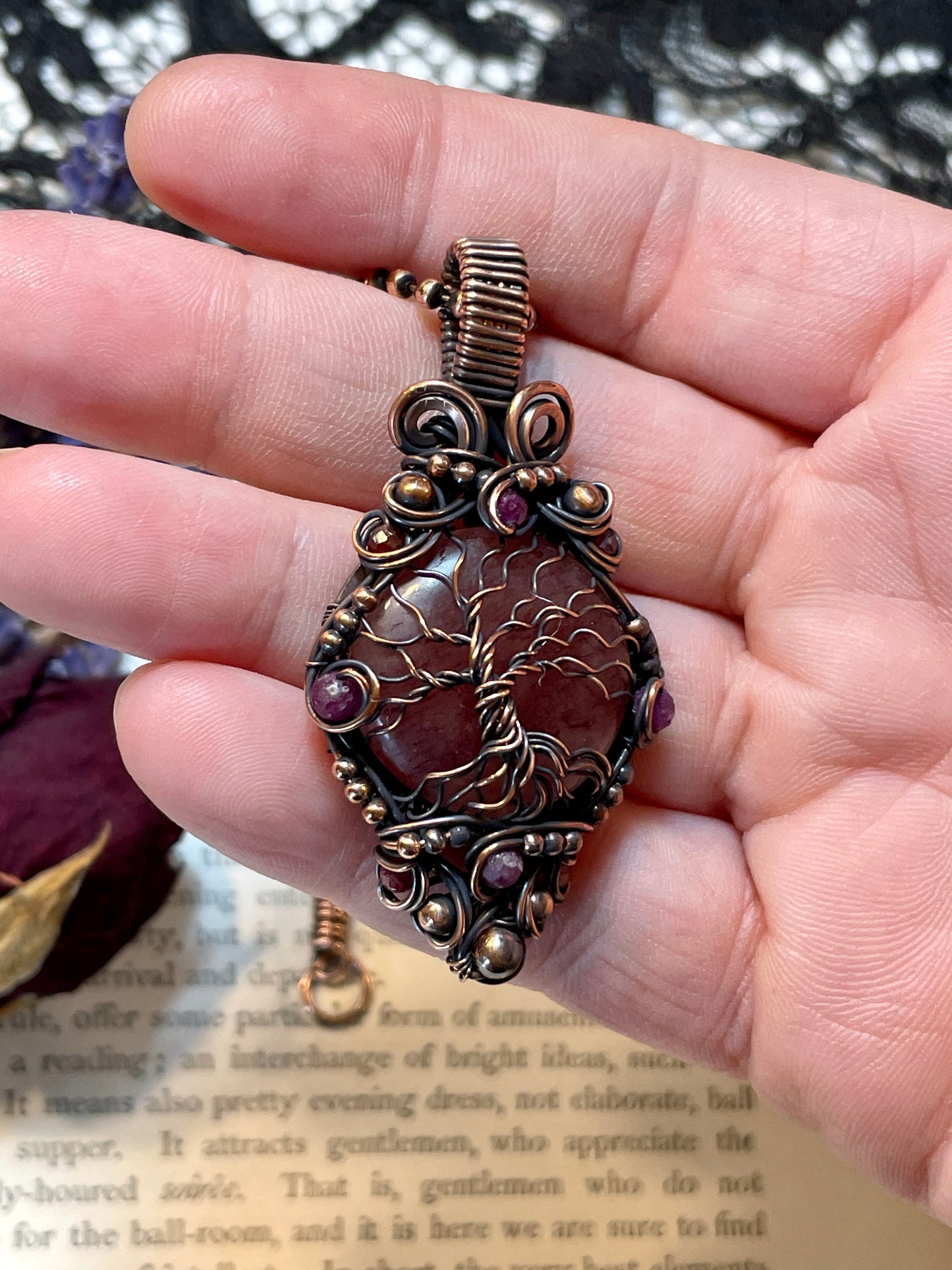 Aventurine (Red Aventurine) Tree of Life Pendant in Copper