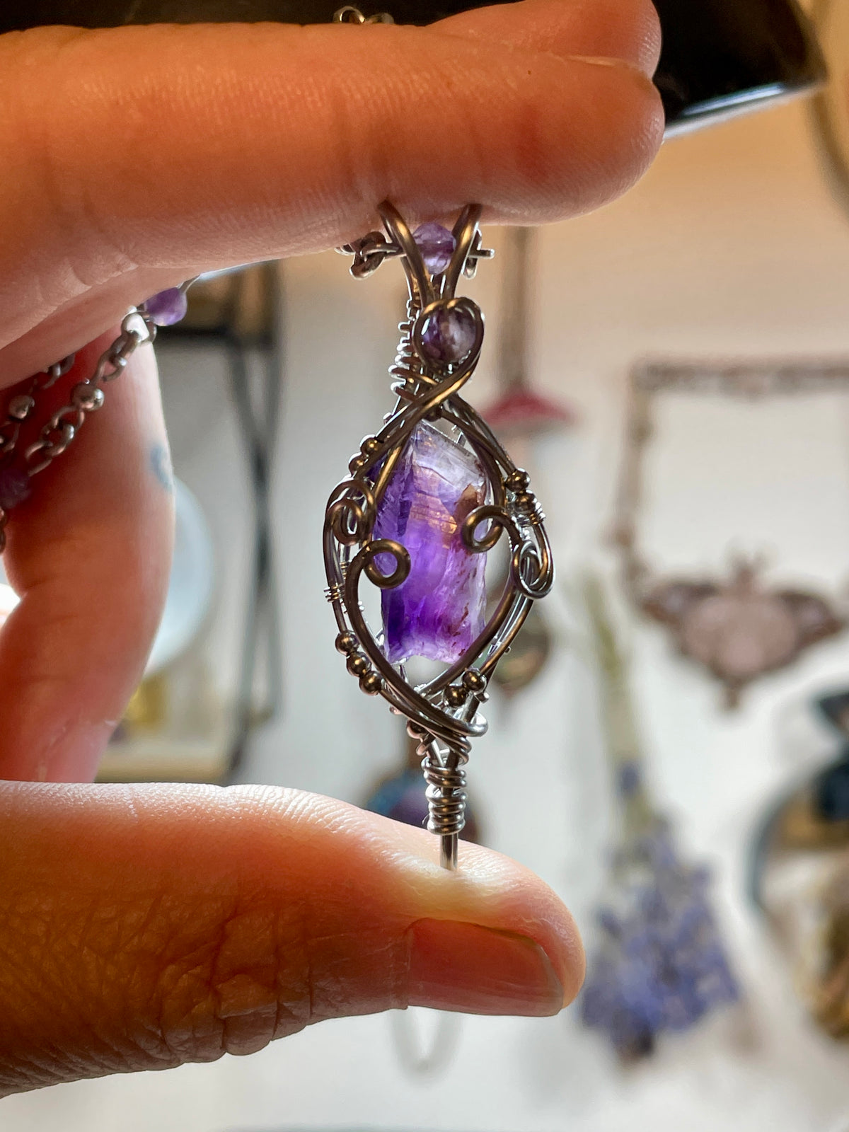 Amethyst Point(Tutu Amethyst) Pendant in Stainless Steel