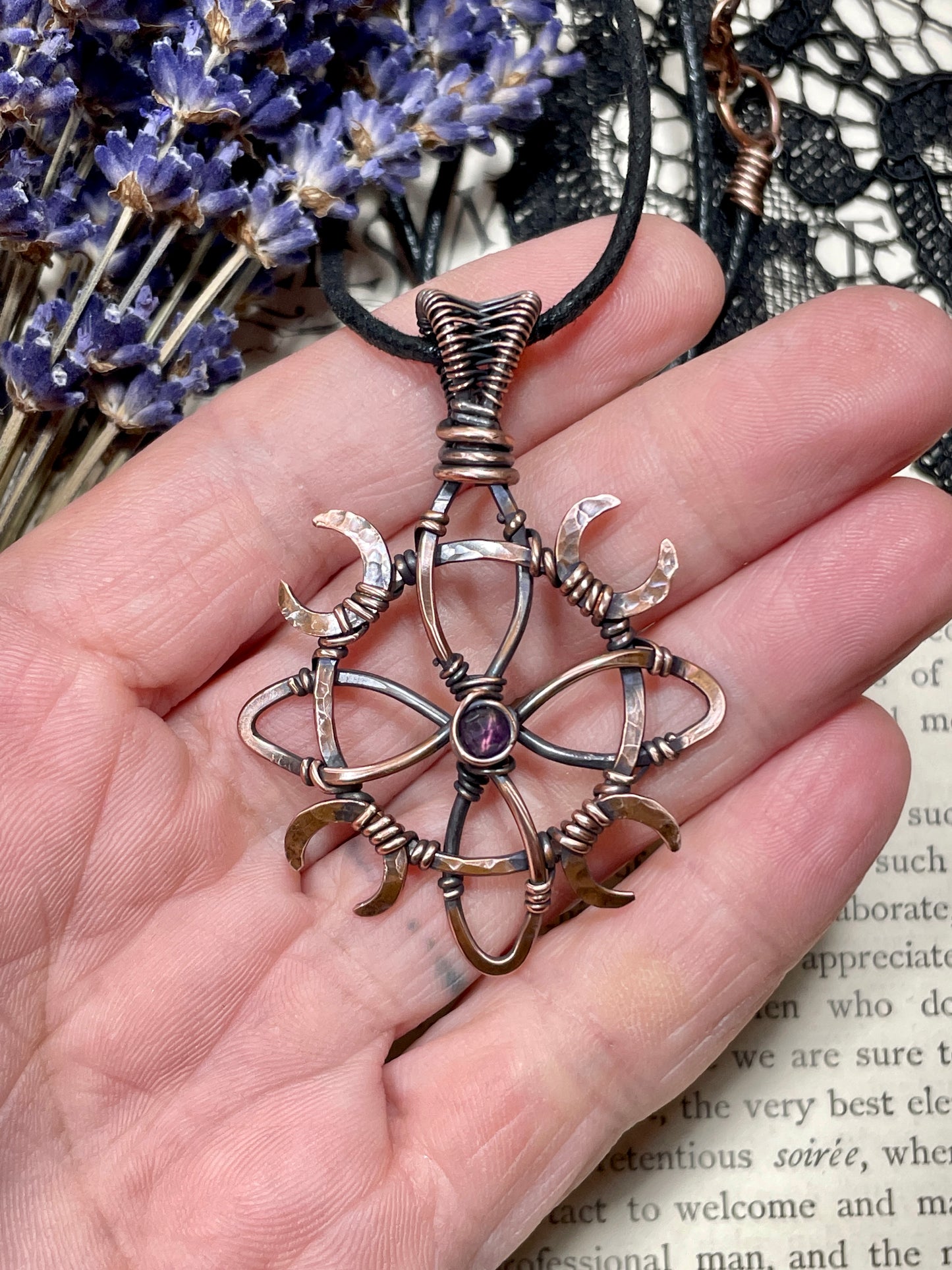 Amethyst Witches Knot Pendant in Antiqued Copper