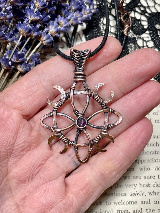Amethyst Witches Knot Pendant in Antiqued Copper
