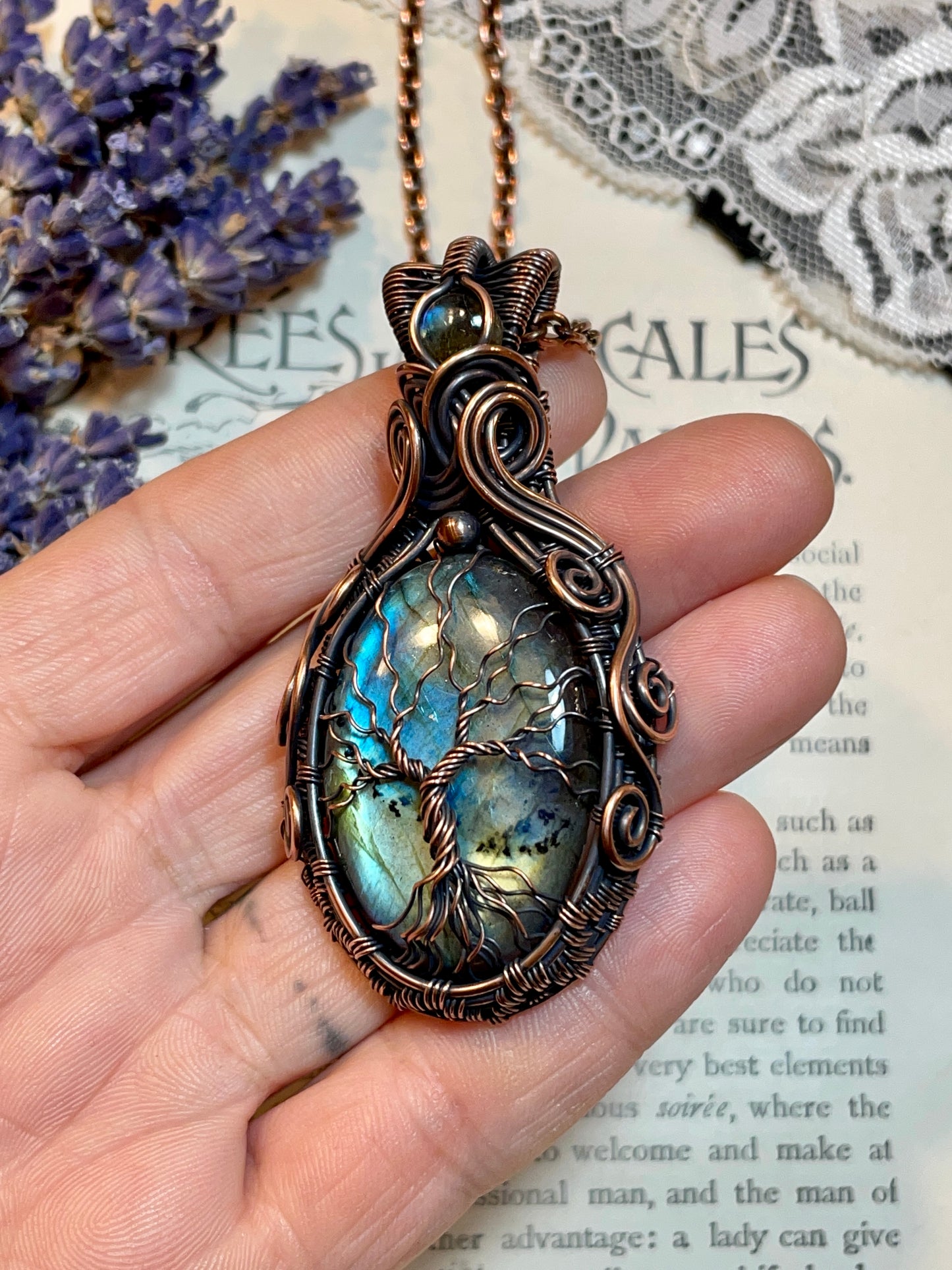 Labradorite Tree of Life Amulet in Copper