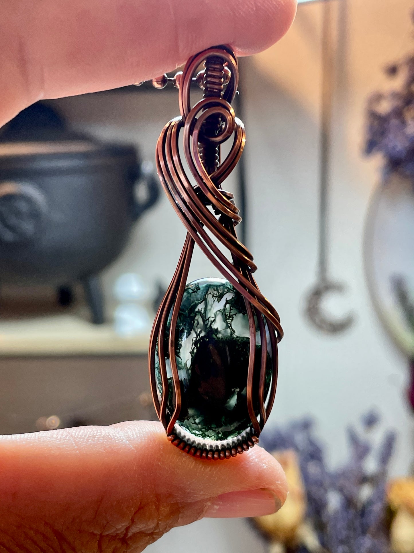 Moss Agate Pendant in Copper