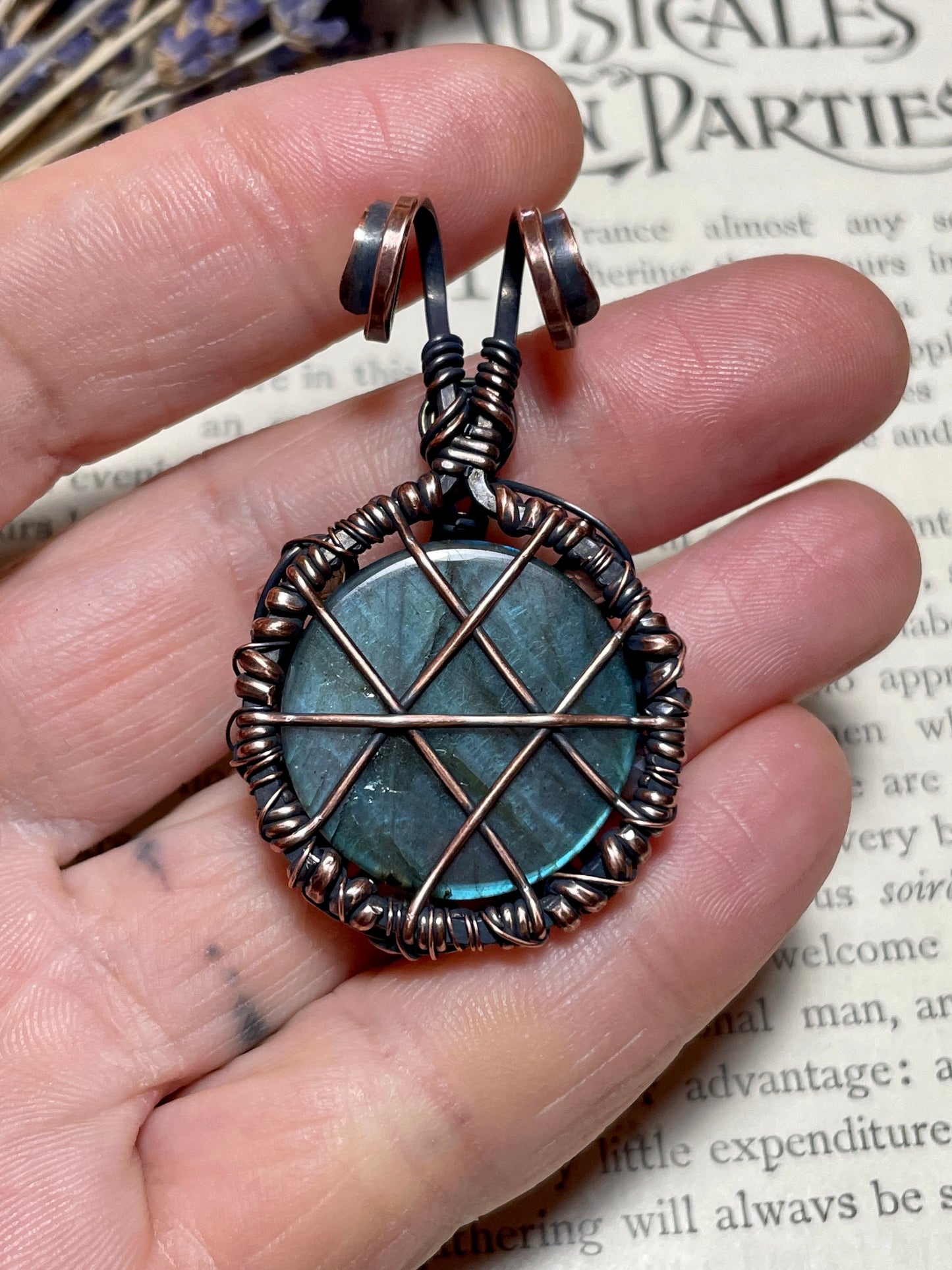 Labradorite Pentacle Pendant in Antique Copper
