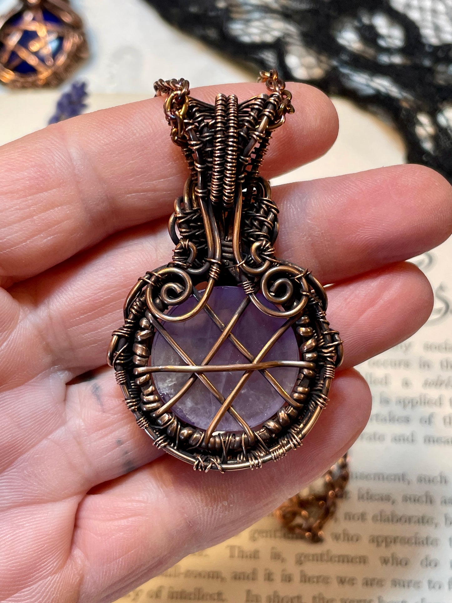 Amethyst Pentacle Pendant in Copper