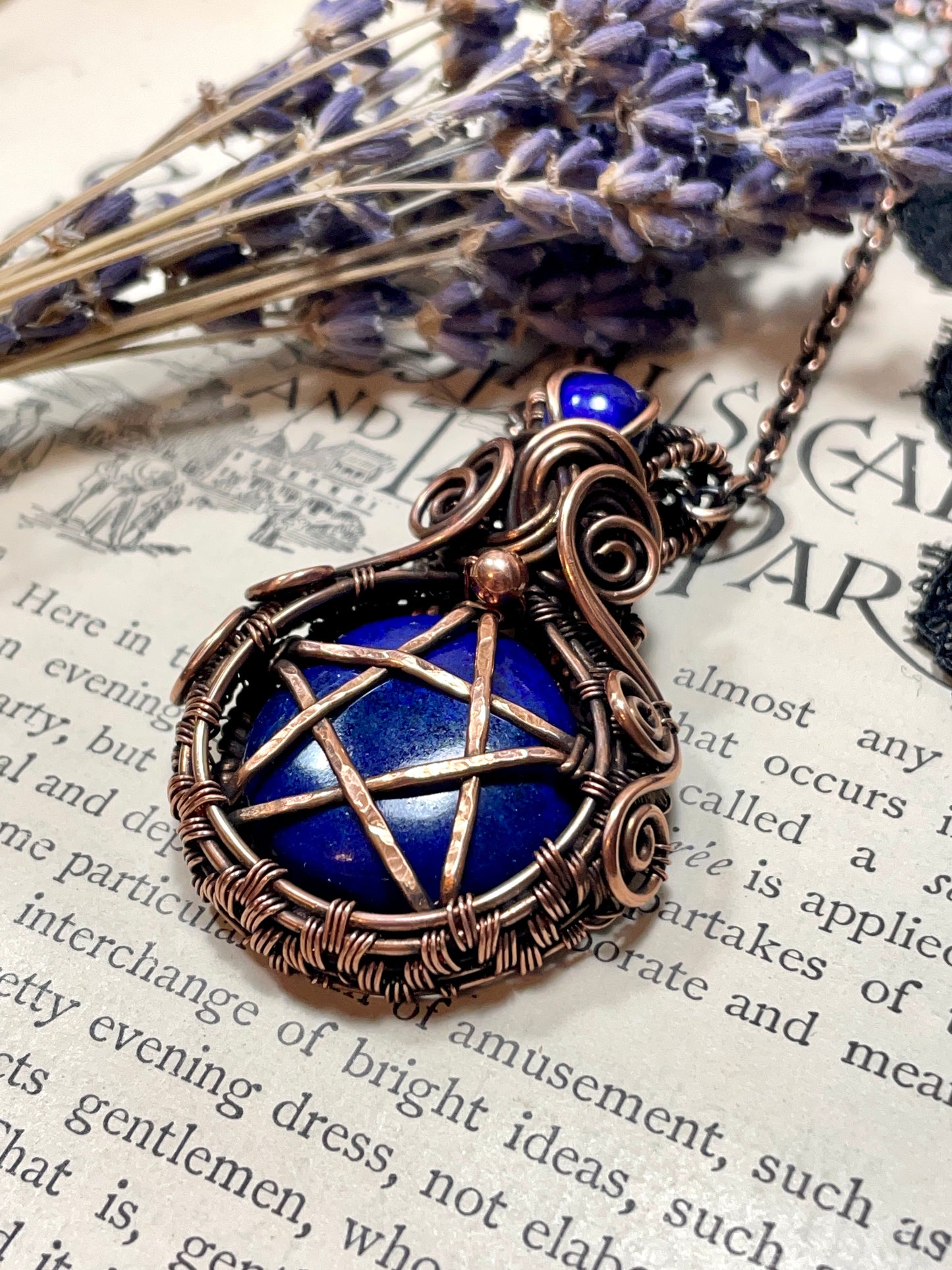 Lapis Lazuli Pentacle Pendant in Copper