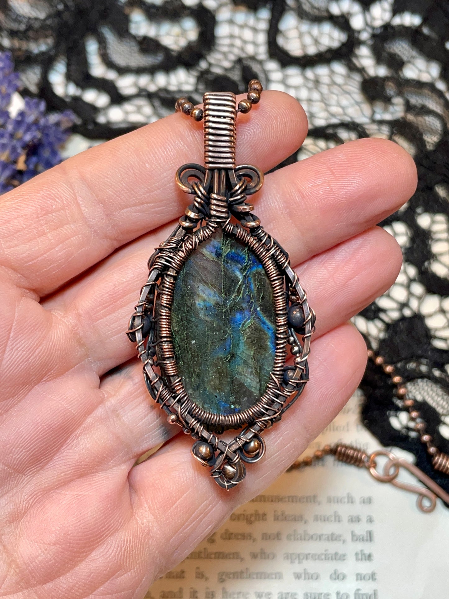 Labradorite Tree of Life Amulet in Copper