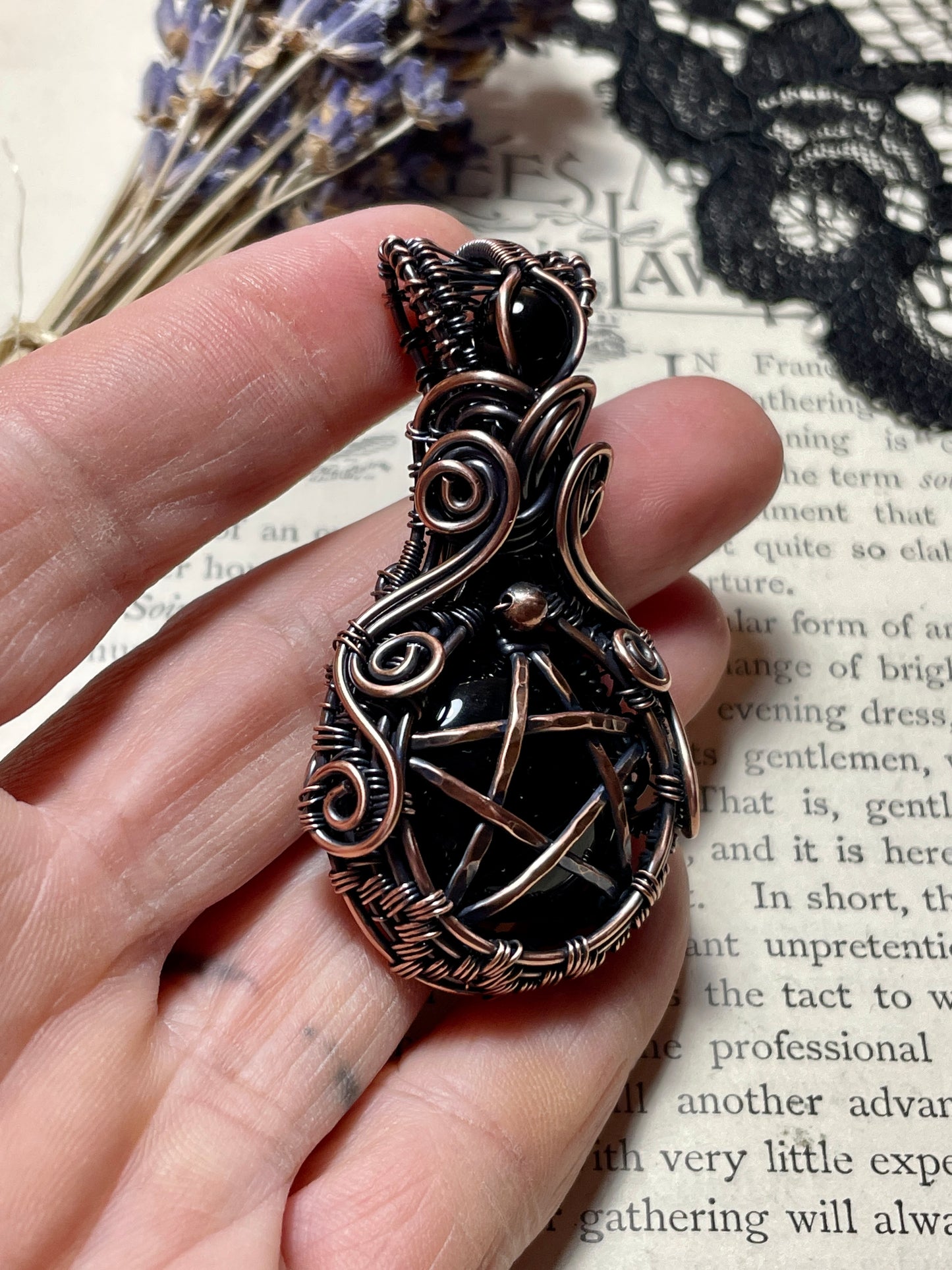 Onyx Pentacle Pendant in Copper