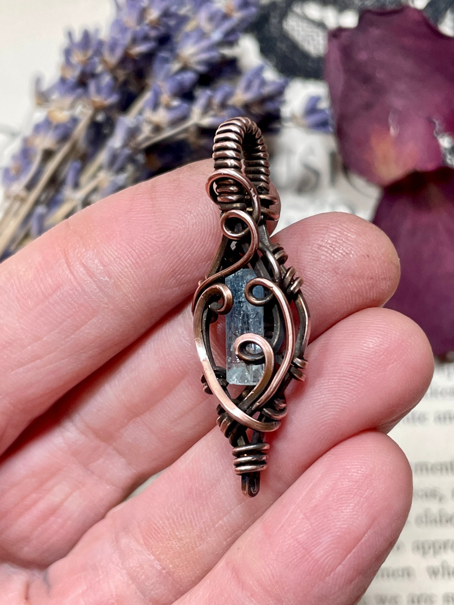 Aquamarine (Natural Raw Aquamarine Crystal) Pendant in Copper #1