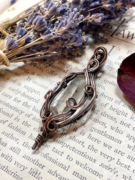Quartz Crystal Point (Clear Quartz Crystal )Pendant in Copper #2