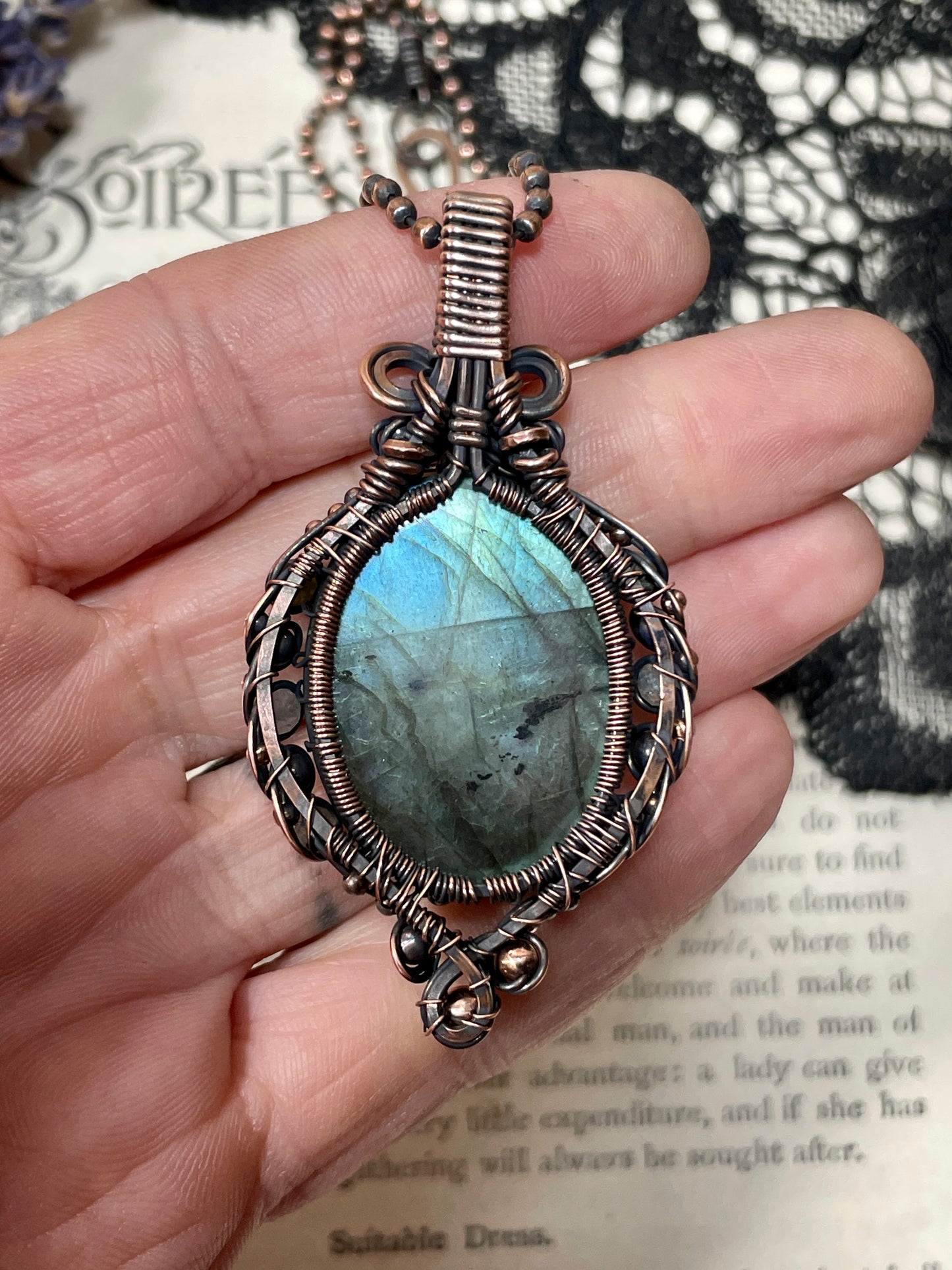 Labradorite Tree of Life Amulet in Copper