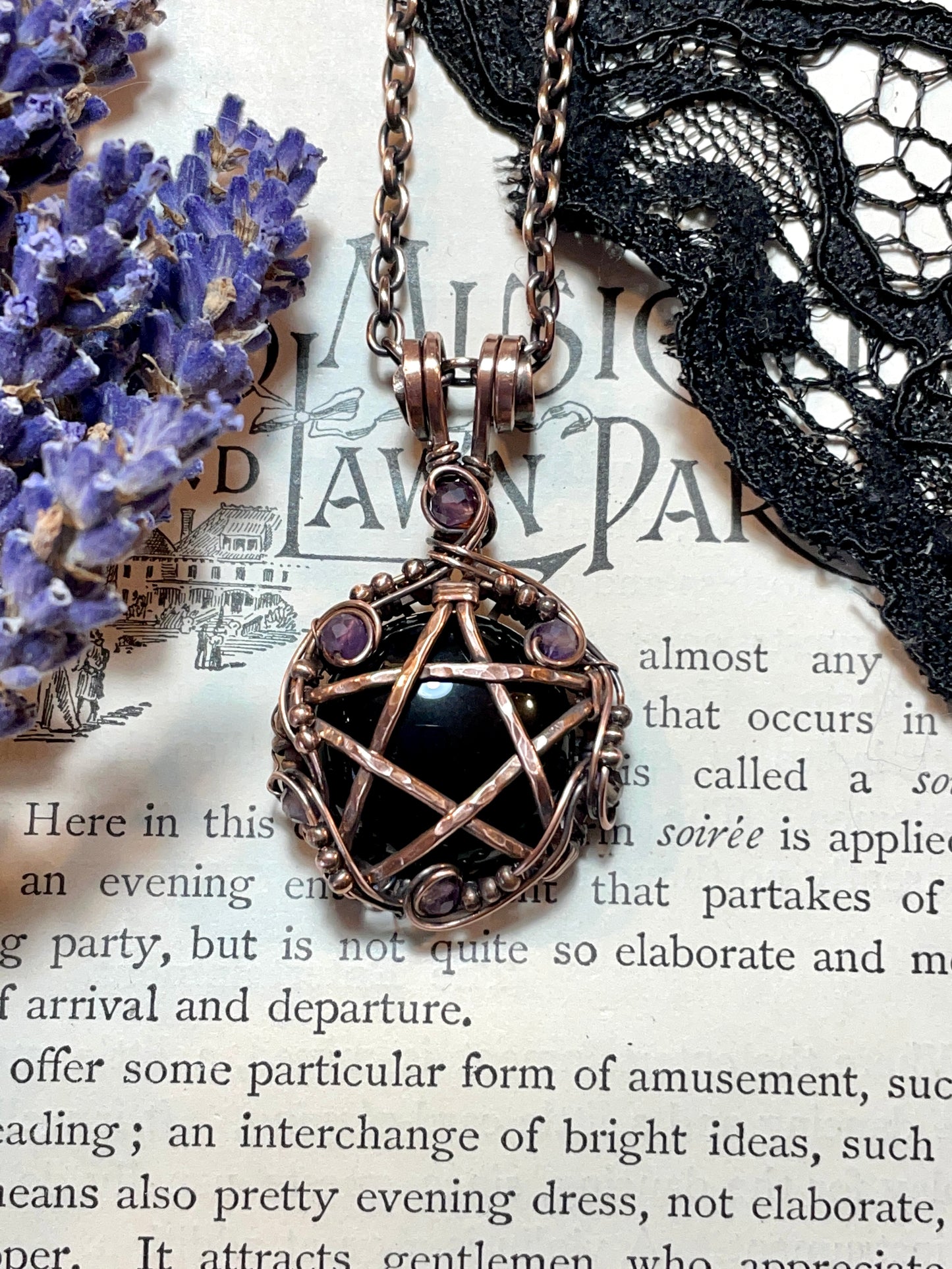 Onyx and Amethyst Pentacle Pendant in Copper