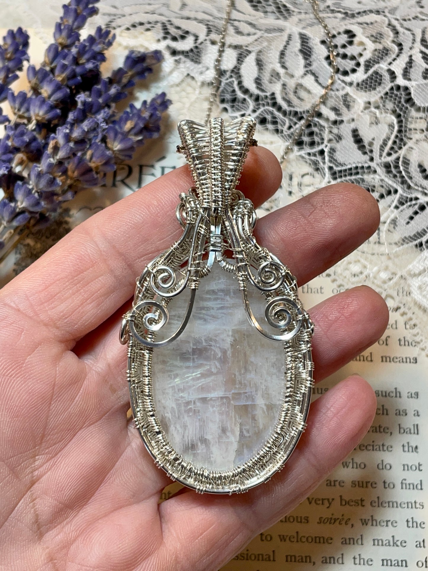 Moonstone (Rainbow Moonstone) Tree of Life Amulet in Sterling Silver