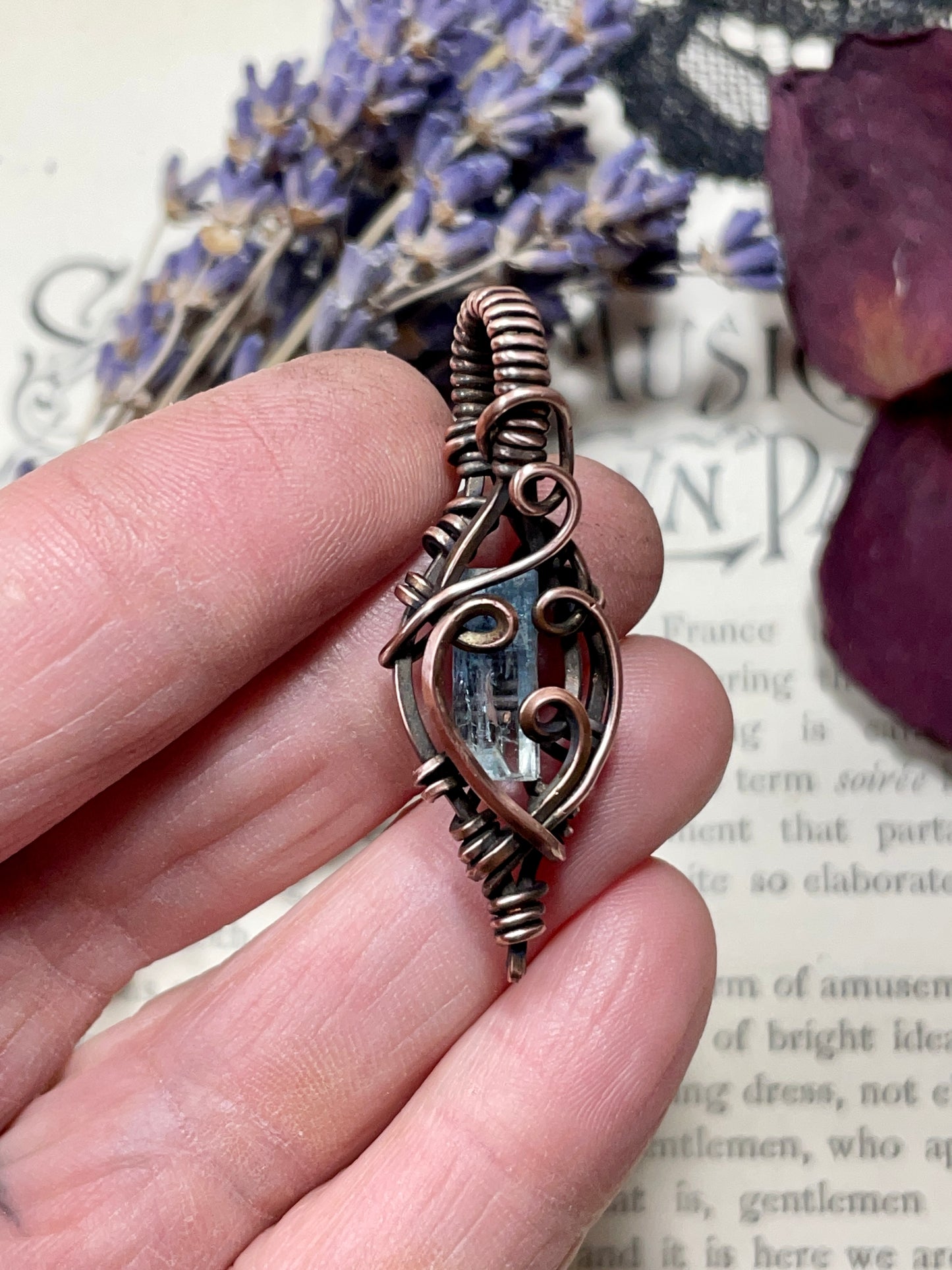 Aquamarine (Natural Raw Aquamarine Crystal) Pendant in Copper #1