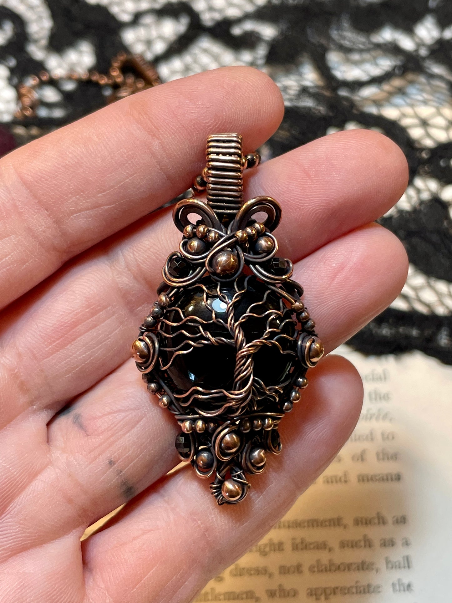 Onyx Tree of Life Pendant in Copper