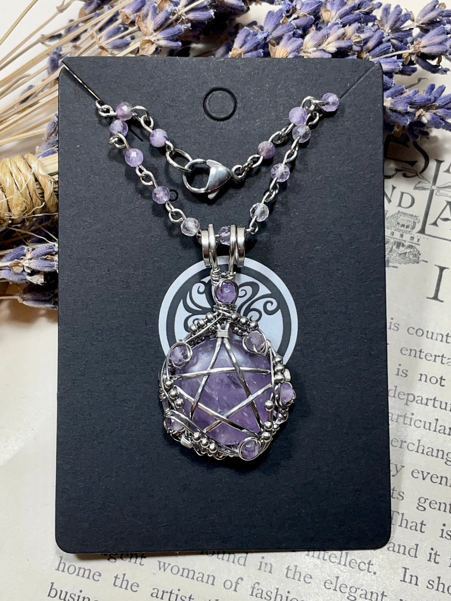Amethyst Pentacle Pendant in Stainless Steel