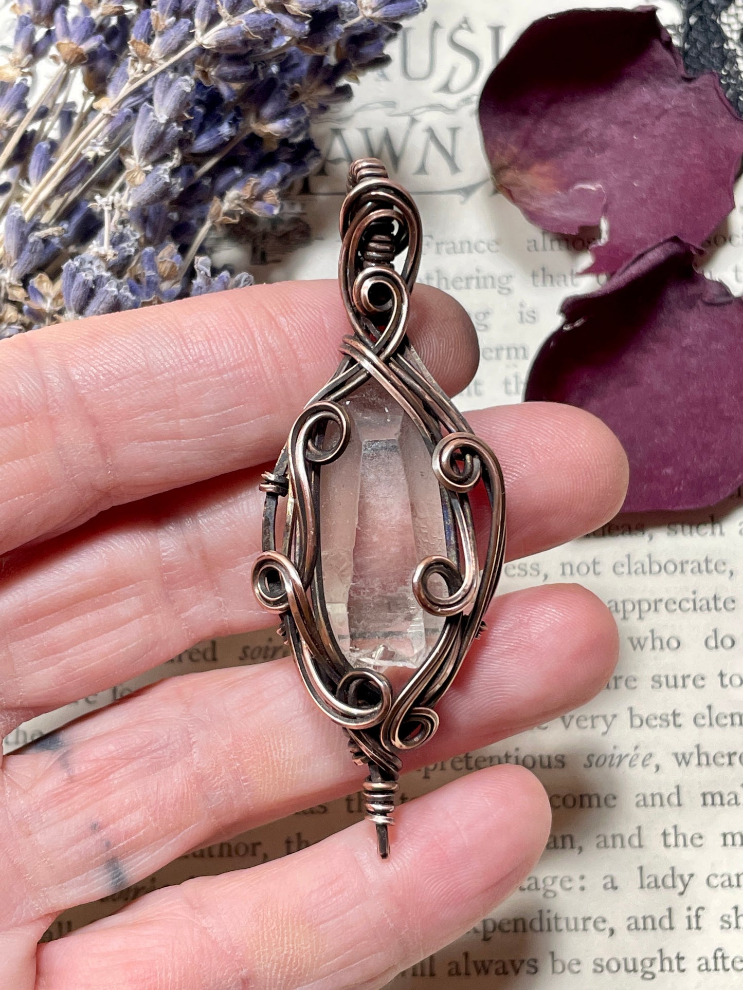 Quartz Crystal Point (Clear Quartz Crystal )Pendant in Copper #2