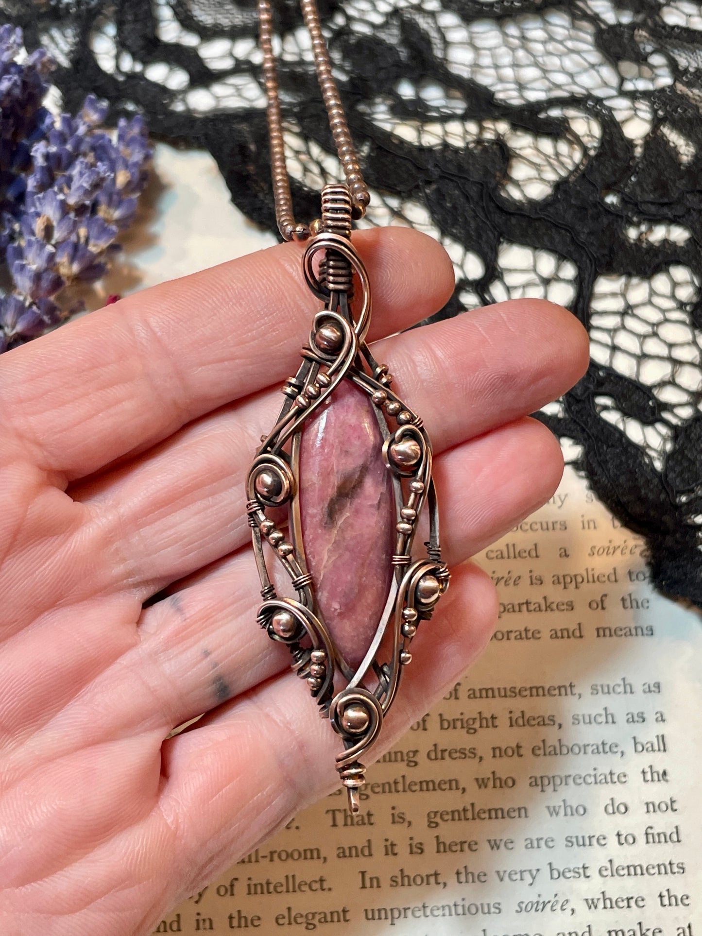 Rhodonite Pendant in Copper