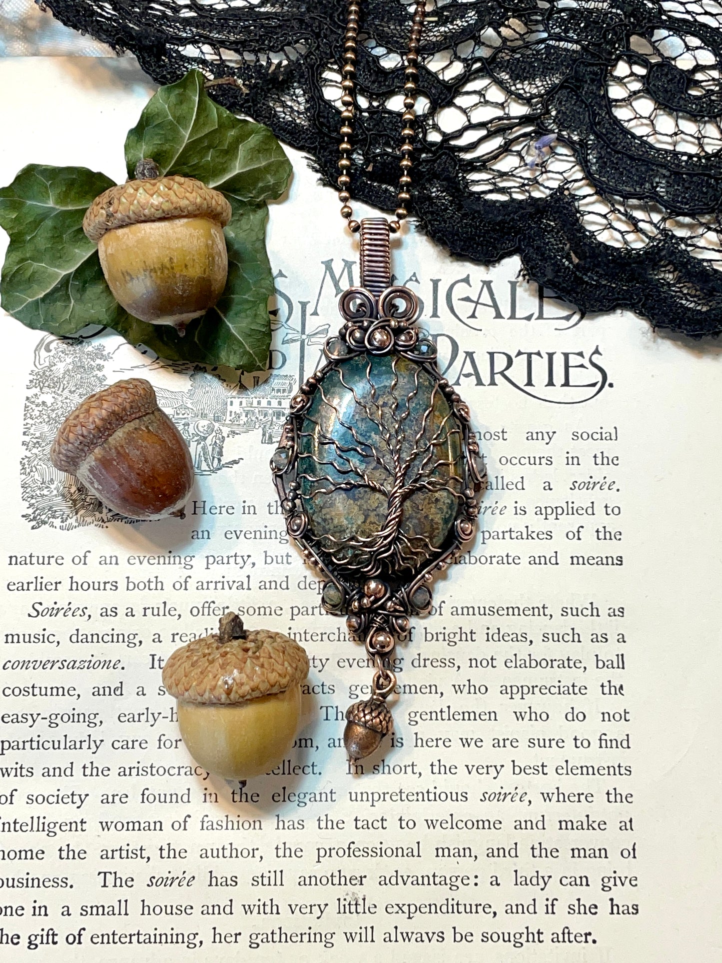 Moss Agate Tree of Life Amulet in Copper