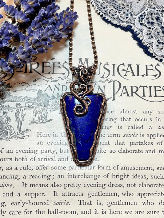 Lapis Lazuli Pendant woven in Copper