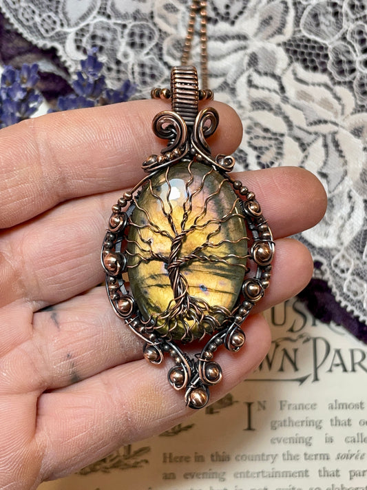 Labradorite Tree of Life Amulet in Copper