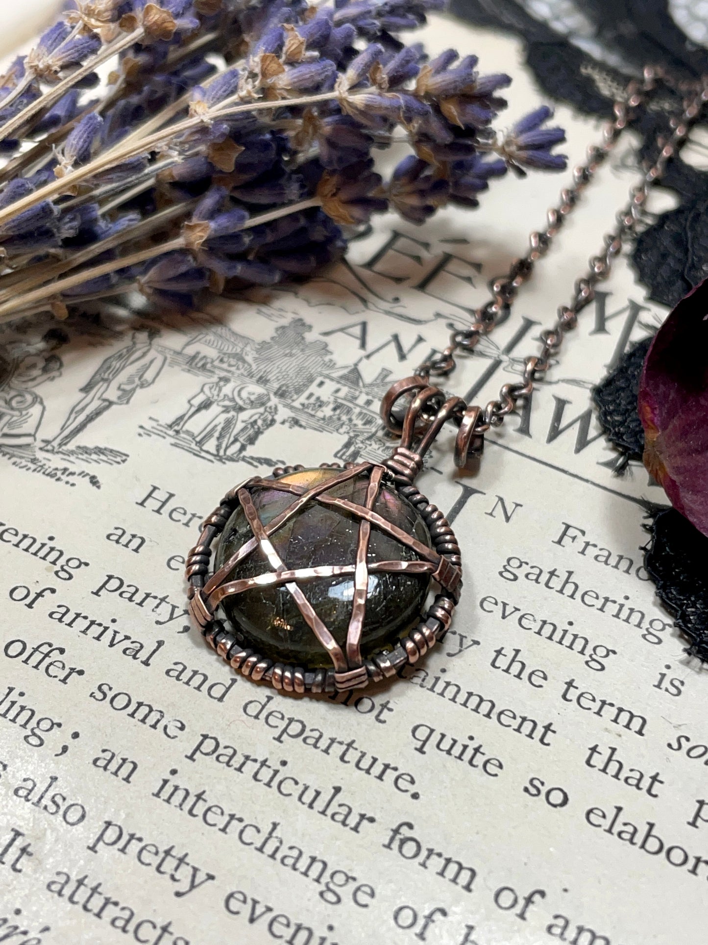 Labradorite Pentacle Pendant in Antiqued Copper