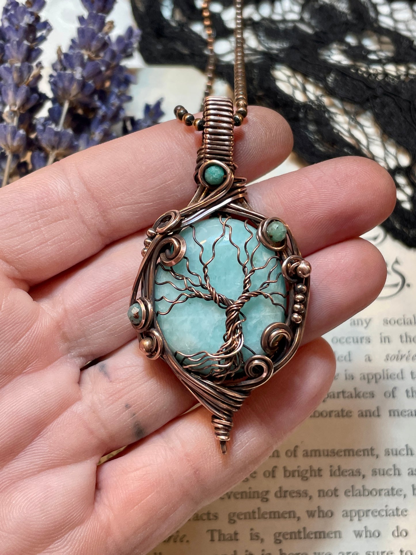 Amazonite Tree of Life Pendant in Copper