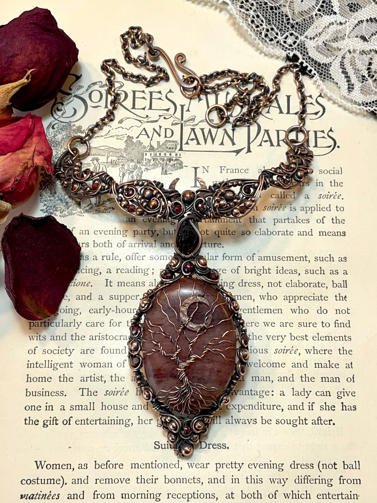 Aventurine (Red Aventurine) Tree of Life Collar Amulet in Copper