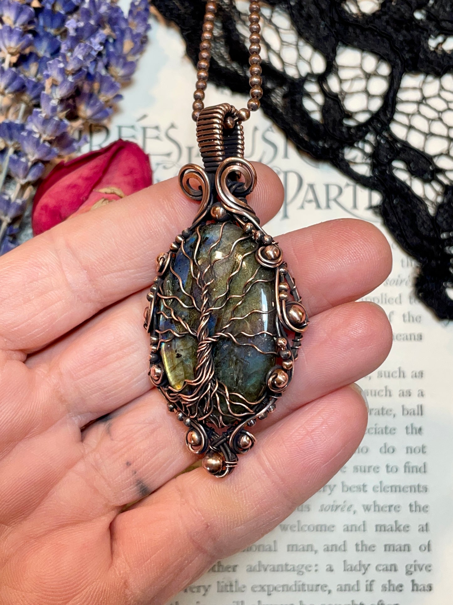 Labradorite Tree of Life Amulet in Copper