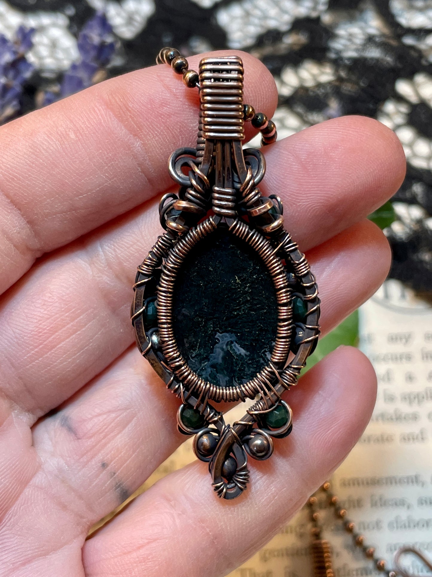 Moss Agate Tree Tree of Life Amulet in Copper