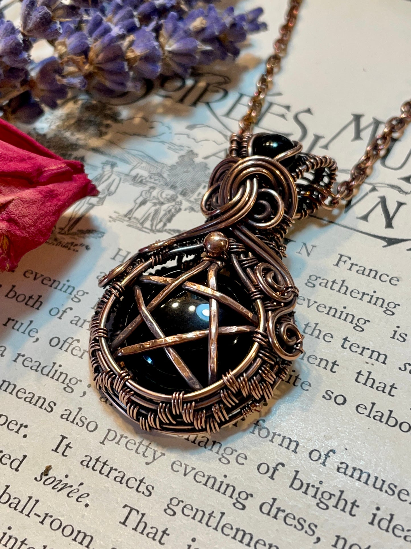 Onyx Pentacle Pendant in Copper