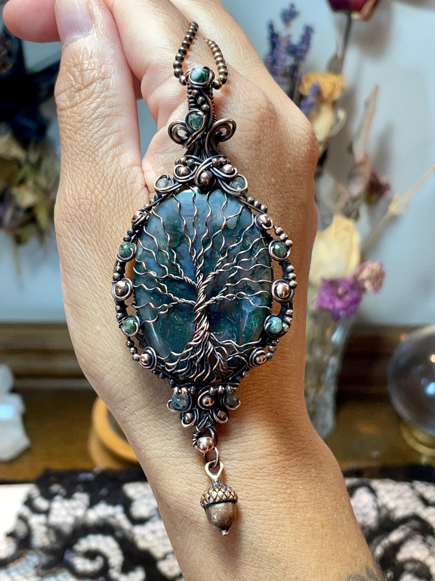 Moss Agate Tree of Life Amulet in Copper